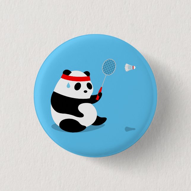 Badminton Sweaty Panda Button / Pin / Badge Knapp (Framsida)
