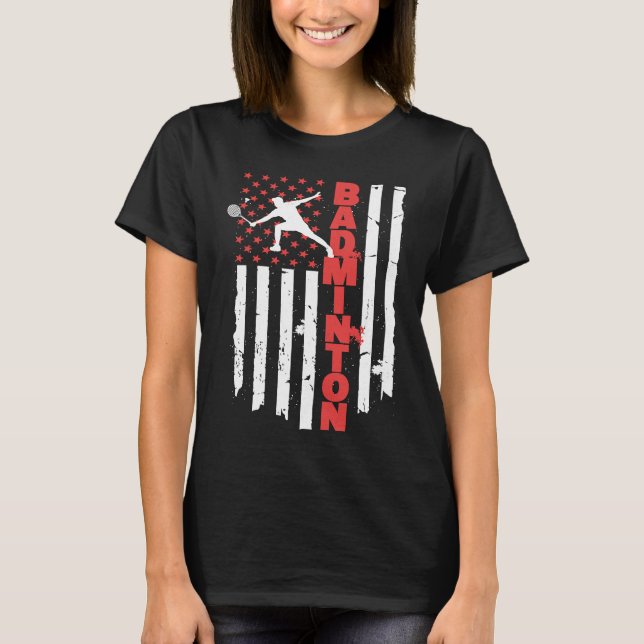 Badminton Team American Flag USA Badminton T Shirt (Framsida)