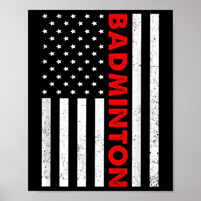 Badminton Usa Flagga Grafisk Badmintonspelare Fjäd Poster (Framsidan)