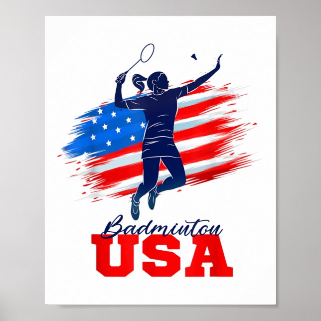 Badminton Usa-stödteam Amerikansk flagg Sport Lo Poster (Framsidan)
