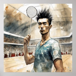 Badminton Vattenfärg Konsttryck Poster