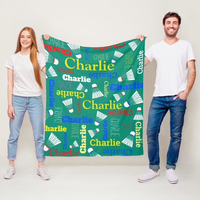 Badminton vit, blå, röd, grönt namn fleecefilt (På plats)