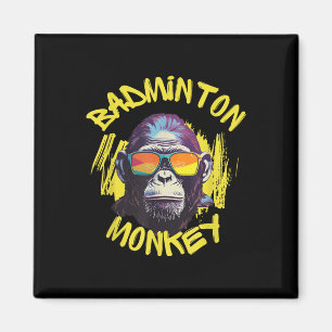 Badmintonapa med racket fjäderboll djungel sport magnet