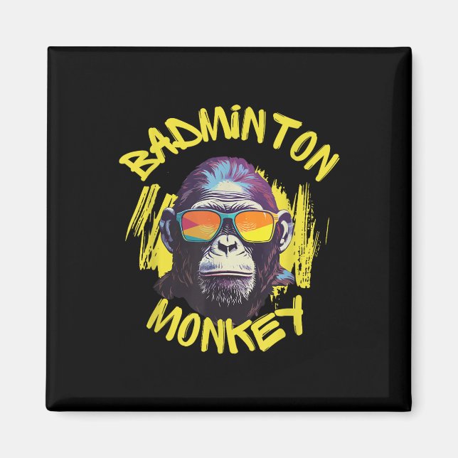 Badmintonapa med racket fjäderboll djungel sport magnet (Framsidan)