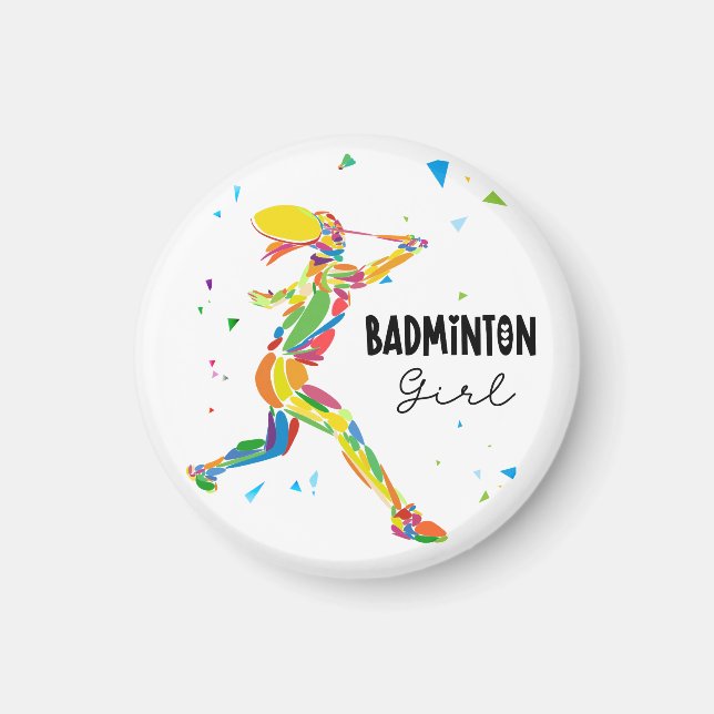 Badmintonflicka Abstrakt Färgrik Idrottsspelare Magnet (Framsidan)