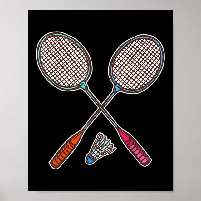 Badmintonracket och fjäderbollar professionell bad poster (Framsidan)