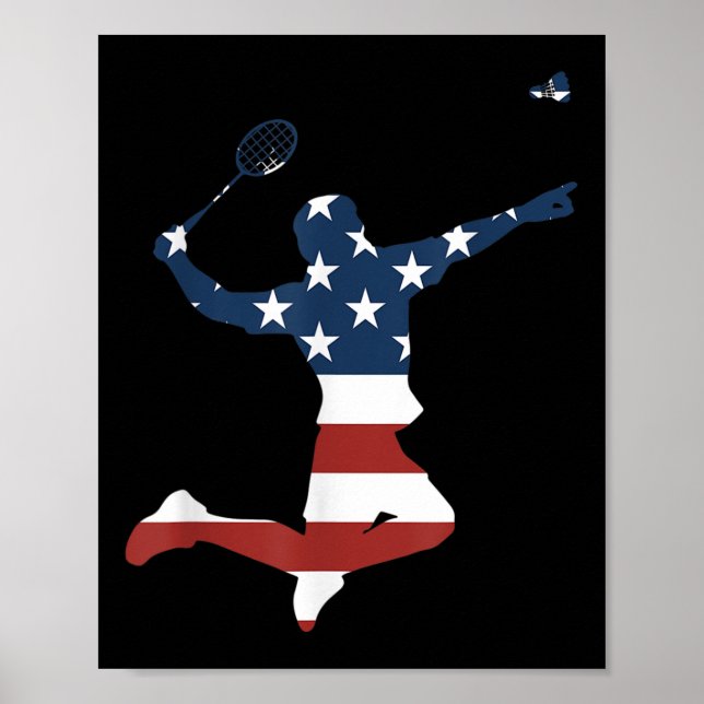 Badmintonspelare Amerikansk flagga Kläder Badminto Poster (Framsidan)