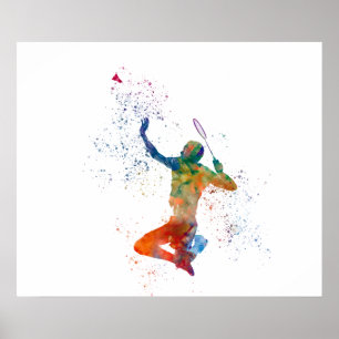 Badmintonspelare i akvarell poster