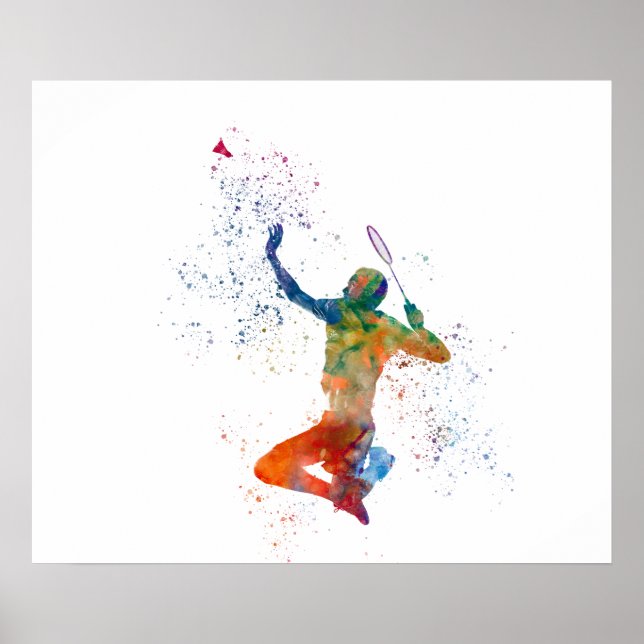 Badmintonspelare i akvarell poster (Framsidan)