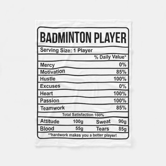 Badmintonspelare Information Och Näringsfakta Fleecefilt (Framsidan)