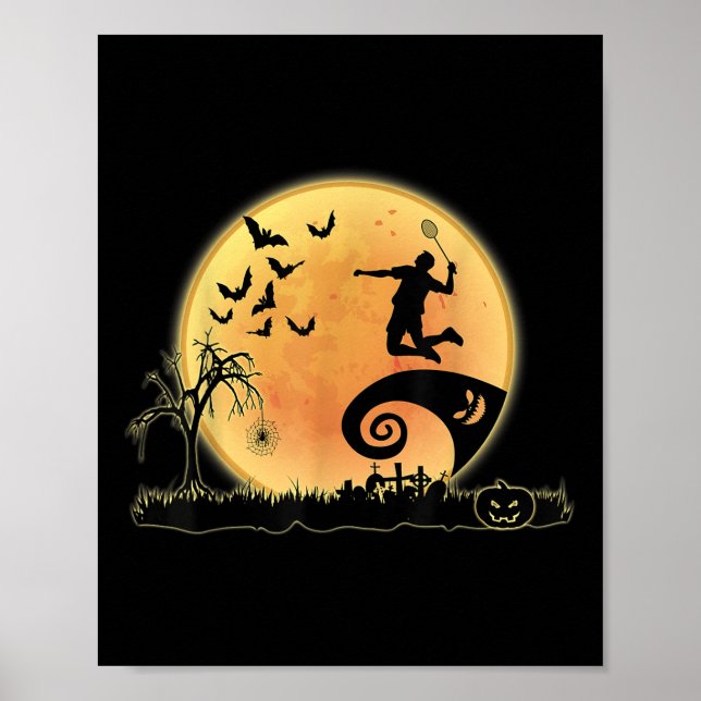 Badmintonspelare och mån siluett Halloween-kostym Poster (Framsidan)