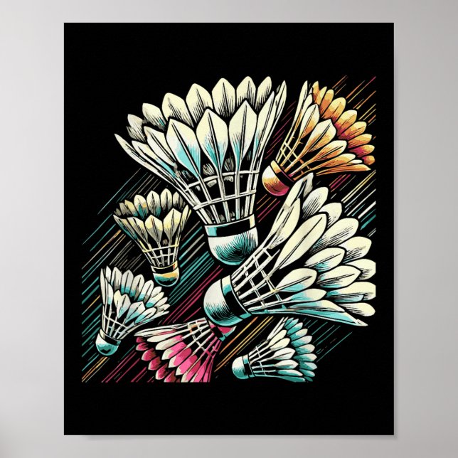 Badmintonspelare Shuttle Livlig Design  Poster (Framsidan)