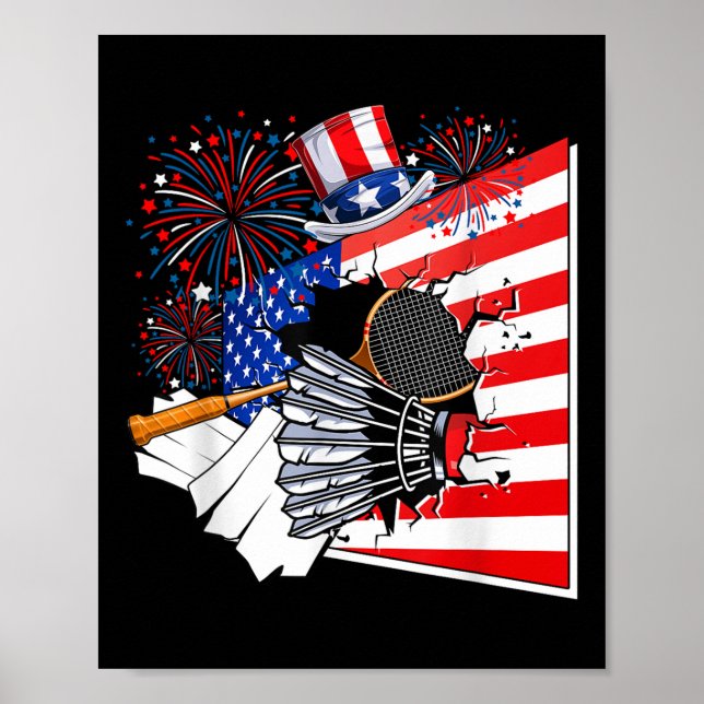 Badmintonutrustning Kostym Amerikansk Flagga 4:e J Poster (Framsidan)