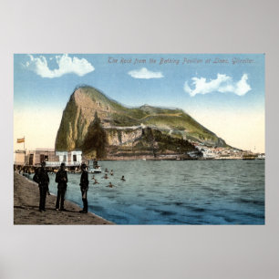 Badningpaviljong, Linea, sten av Gibraltar vintage Poster