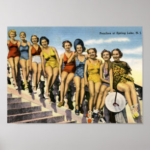 Badningskönhetpersikor, vår sjövintage poster