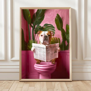 Badrum American Bulldog Läsande på Toalett Tryck, Poster
