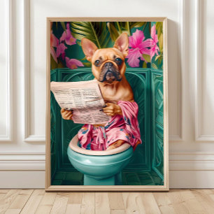 Badrum Fawn Fransk Bulldog Tryck Roligt Affisch Fr