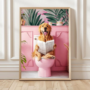 Badrum Golden Retriever på Toalett Tryck, Hund på Poster