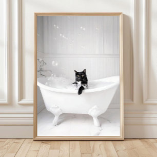 Badrum Svart Katt i Badkar Tryck, Badkar Vägg Poster
