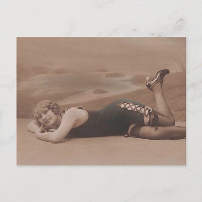 Badskönhet! Cute 1920's blixtflicka Postca Vykort (Framsida)