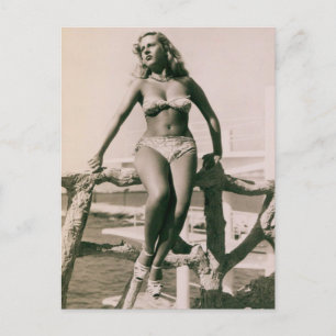 Badskönhet! Vintage bikini-flicka Vykort