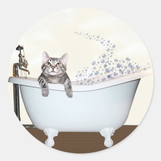 Badtid i kattunge runt klistermärke (Framsida)