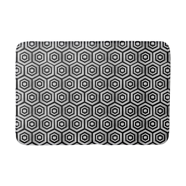 Badvandringsmatta Svart Vit Hexagon Geometriskt Mö Badrumsmatta (Framsidan)