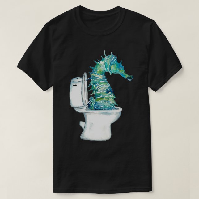 Badvattenfärg för bläcktänder för sjöhästen t shirt (Design framsida)