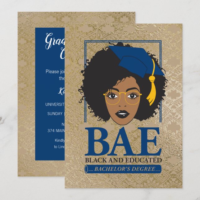 BAE Black and Educated Bachelor's Studenten Inbjudningar (Fram/baksida)