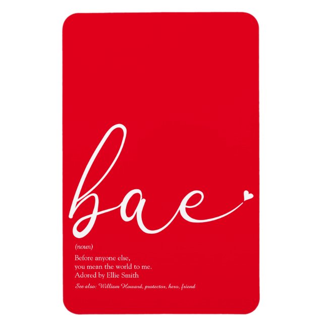 Bae Definition Elegant Script Kärlekshjärta Magnet (Vertikal)