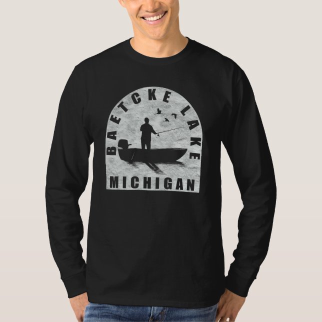 Baetcke Lake Fishing Michigan T Shirt (Framsida)
