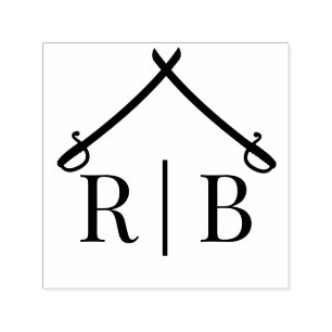 Båg av Sabers Militärbröllop 2 Initialer Monogram Självfärgande Stämpel