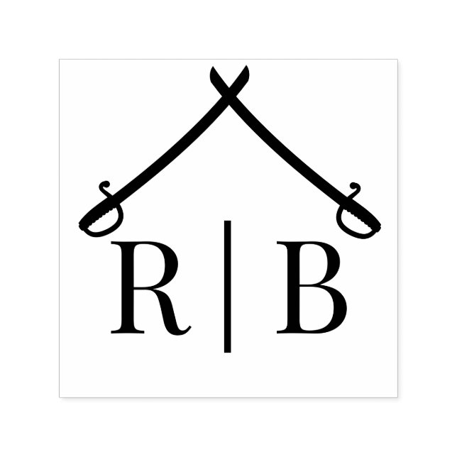 Båg av Sabers Militärbröllop 2 Initialer Monogram Självfärgande Stämpel (Design)