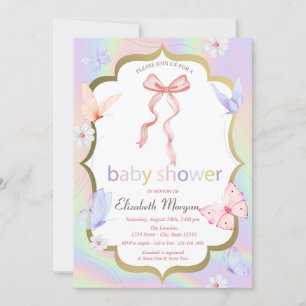 Båg Blommor Fjärilar Holografisk Baby Shower Inbjudningar