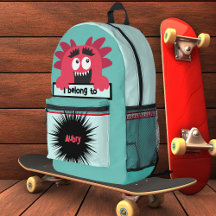 Bag Buddy Lycklig Red Monster Barn Namn ryggsäck