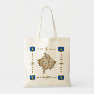Bag för Kosovo Karta + Flaggor Tygkasse