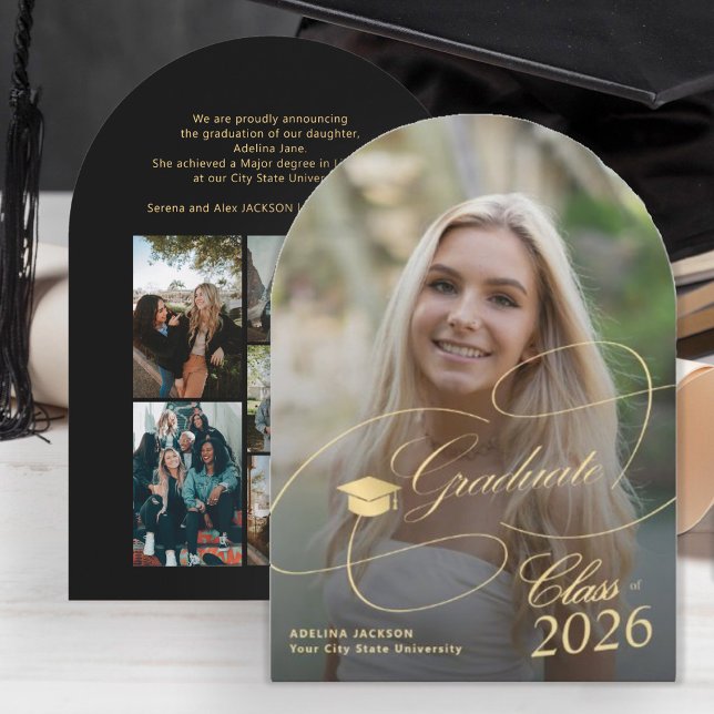 Båg foto guld svart examen manus examen inbjudningar (Skapare uppladdad)