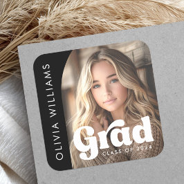 Båg foto svart retro examen examen fyrkantigt klistermärke