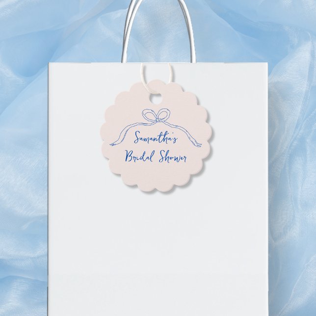 Båg Hand Ritad Något Blått Bröllopsdusch Gåvor Etiketter (Bow Hand Drawn Something Blue Bridal Shower Favor Tags)