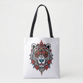 Bag med ornate Tribal Bear Tote med Blommigt accen Tygkasse