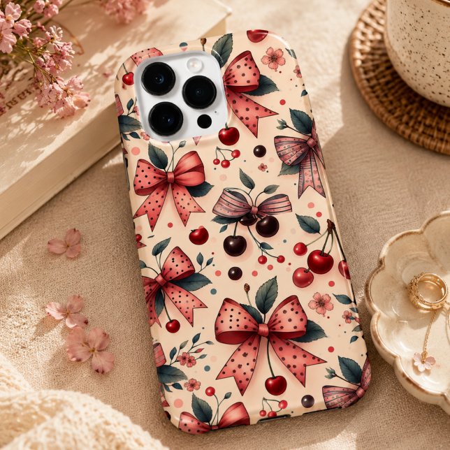 båg och körsbärsmönster  (bow and cherry pattern Case-Mate iPhone case)