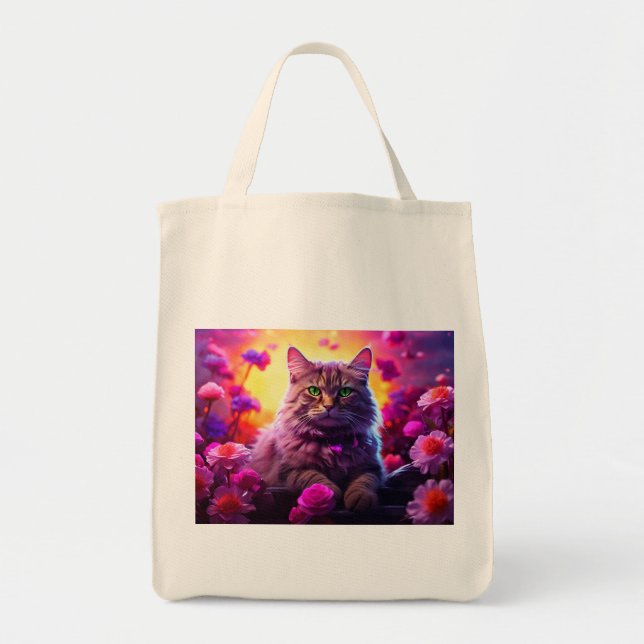 Bag with Cat Illustration Tygkasse (Framsidan)