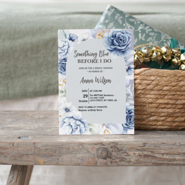 Båga Något Blått Innan Jag Gör Bröllopsfest Chic Inbjudningar (Arch Something Blue Before I Do Bridal Shower Invitation watercolor garden party elegant botanical )