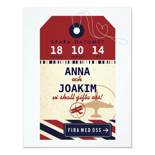 Bagage Tag flygpost Destination Spara Datumet 10,8 X 14 Cm Inbjudningskort