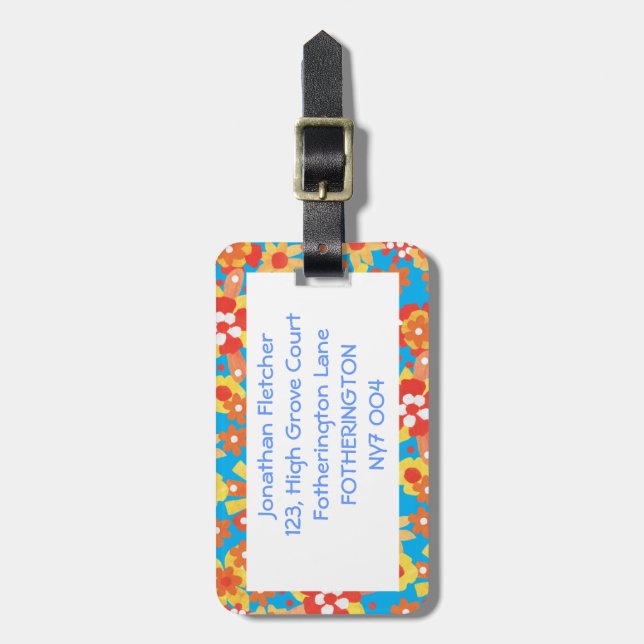 Bagagemärkre, Ditzy orange blommönster Bagagebricka (Vertikal Framsida)