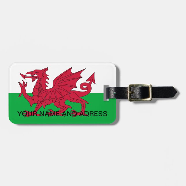 Bagagetag med Flagga Wales Bagagebricka (Horisontell Framsida)