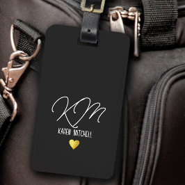 Bagagetag Monogram med Kärlek Heart Black Bagagebricka