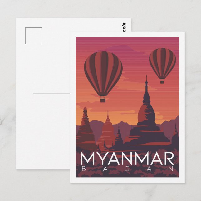Bagan Myanmar Berömd Travel Ställe Illustration Vykort (Fram/baksida)