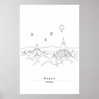 Bagan Myanmar minimalistisk linjekonstaffisch | Pa Poster