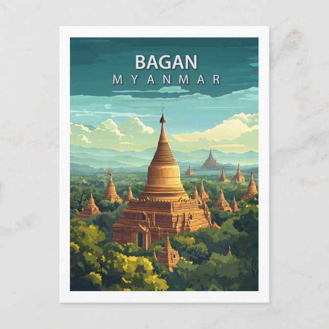 Bagan Myanmar Resa Forntida Tempels Sydostasien Vykort (Framsida)